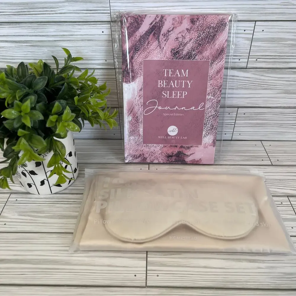 NEW Homestead 100% Silk Satin Pillowcase + Eye Mask + Beauty Sleep Journal